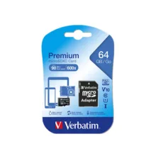کارت حافظه Micro SDXC ورباتیم مدل Premium کلاس 10 UHS-I سرعت 90MB/S ظرفیت 64 گیگابایت به همراه آداپتور