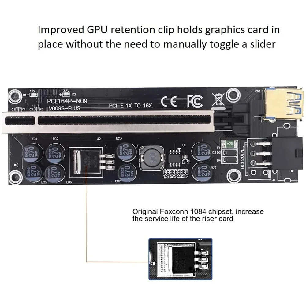رایزر کارت گرافیک تبدیل PCI EXPRESS X1 به X16 مدل 8 خازن 009s plus