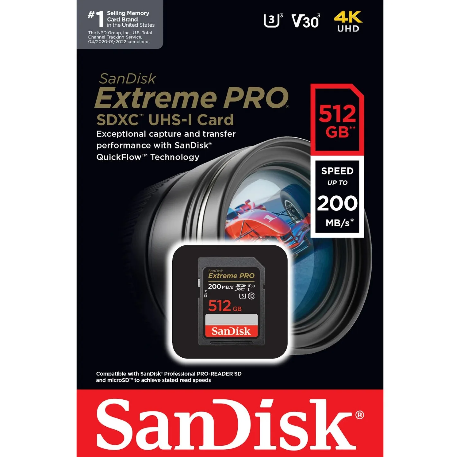 کارت حافظه SDXC سن دیسک مدل Extreme Pro V30 کلاس 10 استاندارد UHS-I U3 سرعت 200mbps ظرفیت 512 گیگابایت