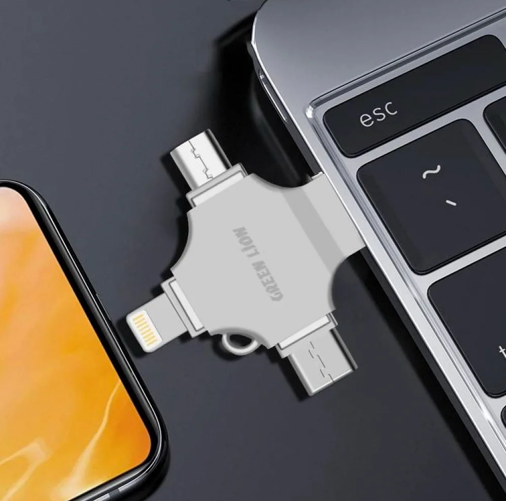 فلش مموری گرین لاین مدل FD-4 IN 1 ظرفیت 64 گیگابایت با رابط microUSB، USB، USB Type-C، لایتنینگ