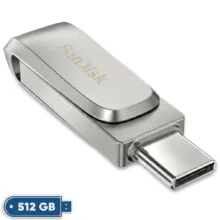 فلش مموری سن دیسک Ultra Dual Drive Luxe ظرفیت 512 گیگابایت با دو رابط USB 3.2 Type-C و Type-A، طراحی چرخشی، بدنه فلزی و سازگار با گوشی، تبلت، کامپیوتر و تلویزیون