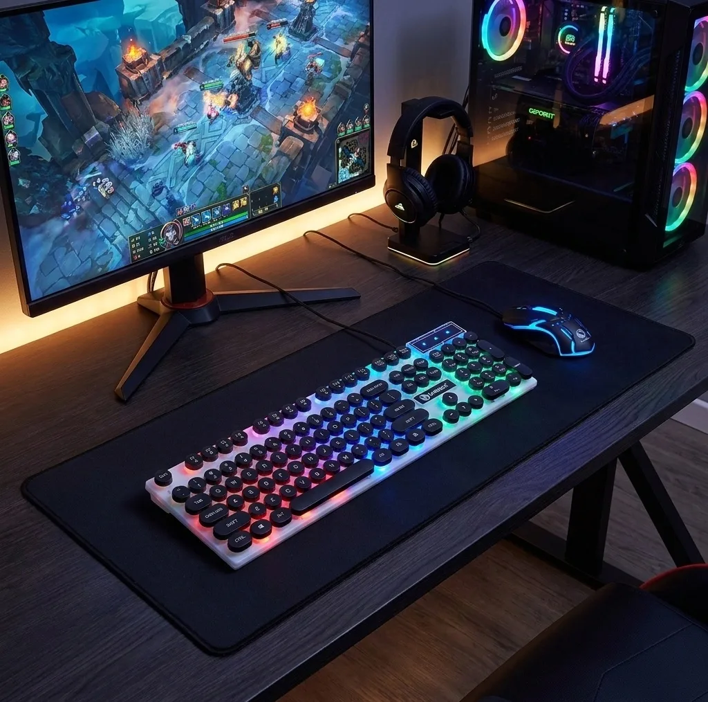 کیبورد و ماوس گیمینگ لایمید مدل GTX300NEW RGB سوئیچ ممبران، Full-Size، نور پردازی LED RGB