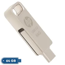 فلش مموری اچ‌پی مدل x206c ظرفیت 64 گیگابایت با طراحی چرخشی، بدنه فلزی، دو رابط USB Type-C و USB Type-A، سرعت انتقال تا 100 مگابایت بر ثانیه و سازگار با ویندوز و مک