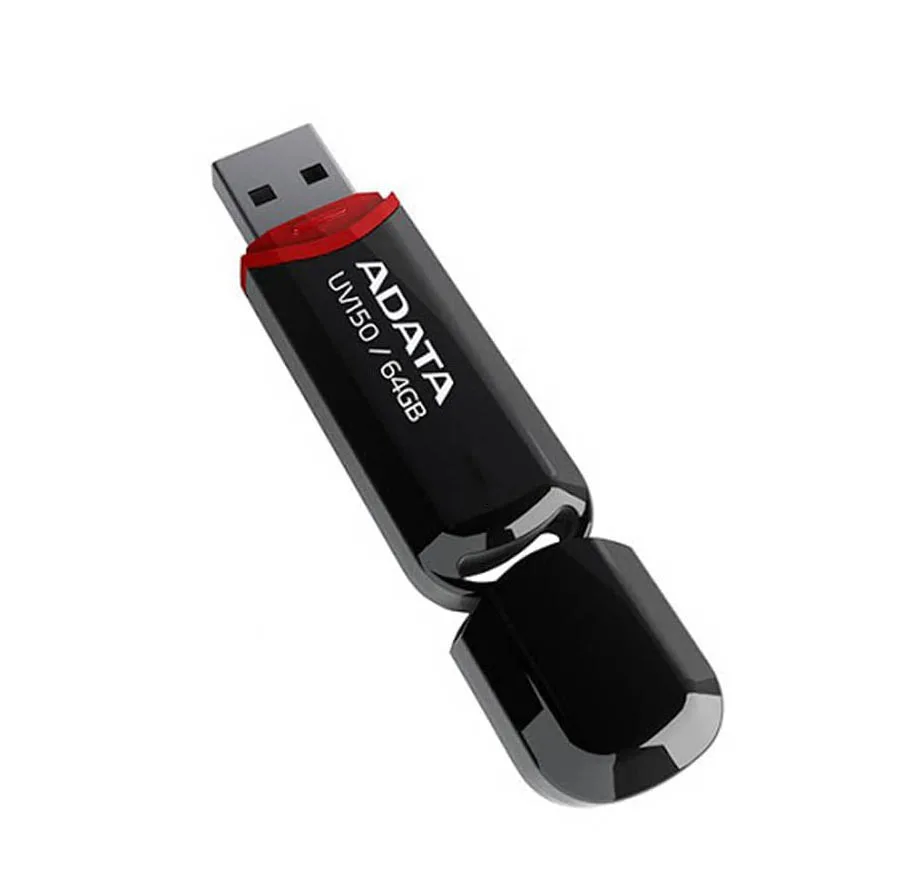 فلش مموری ای دیتا مدل UV150 ظرفیت 64 گیگابایت، رابط USB 3.2 Gen1 با سرعت خواندن 100 مگابایت بر ثانیه، درپوش‌دار، سازگار با ویندوز، مک و لینوکس، مناسب موبایل، تبلت، لپ‌تاپ و تلویزیون