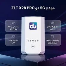 مودم 5G بی‌سیم و باسیم دو مدل ZLT X28 PRO با پشتیبانی 3G/4G/4.5G/5G/TD-LTE، وای‌فای 6، پنل سوپر ادمین دائمی، حداکثر 64 کاربر، قابلیت SMS و USSD، مناسب خانگی، اداری و گیمینگ