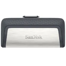 فلش‌مموری سن‌دیسک مدل Ultra Dual Drive USB Type-C ظرفیت 32 گیگابایت با دو درگاه USB3.1 و USB Type-C، سرعت انتقال تا 130 مگابایت بر ثانیه، قابلیت اتصال به گوشی و تبلت، طراحی جمع‌وجور و بدنه ترکیبی فلز و پلاستیک