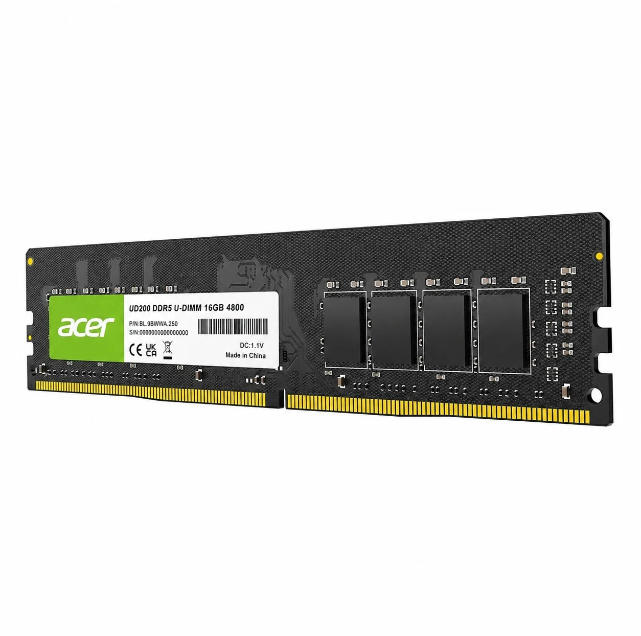 رم دسکتاپ DDR5 16 گیگابایت ایسر مدل UD200 DDR5 U-UDIMM، تک‌کاناله، با فرکانس 4800 مگاهرتز و تایمینگ CL40