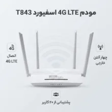 مودم روتر سیم‌کارتی 4G LTE اسفیورد مدل T843 با 4 پورت شبکه، وای‌فای نسل 6 و پشتیبانی هم‌زمان از 20 کاربر