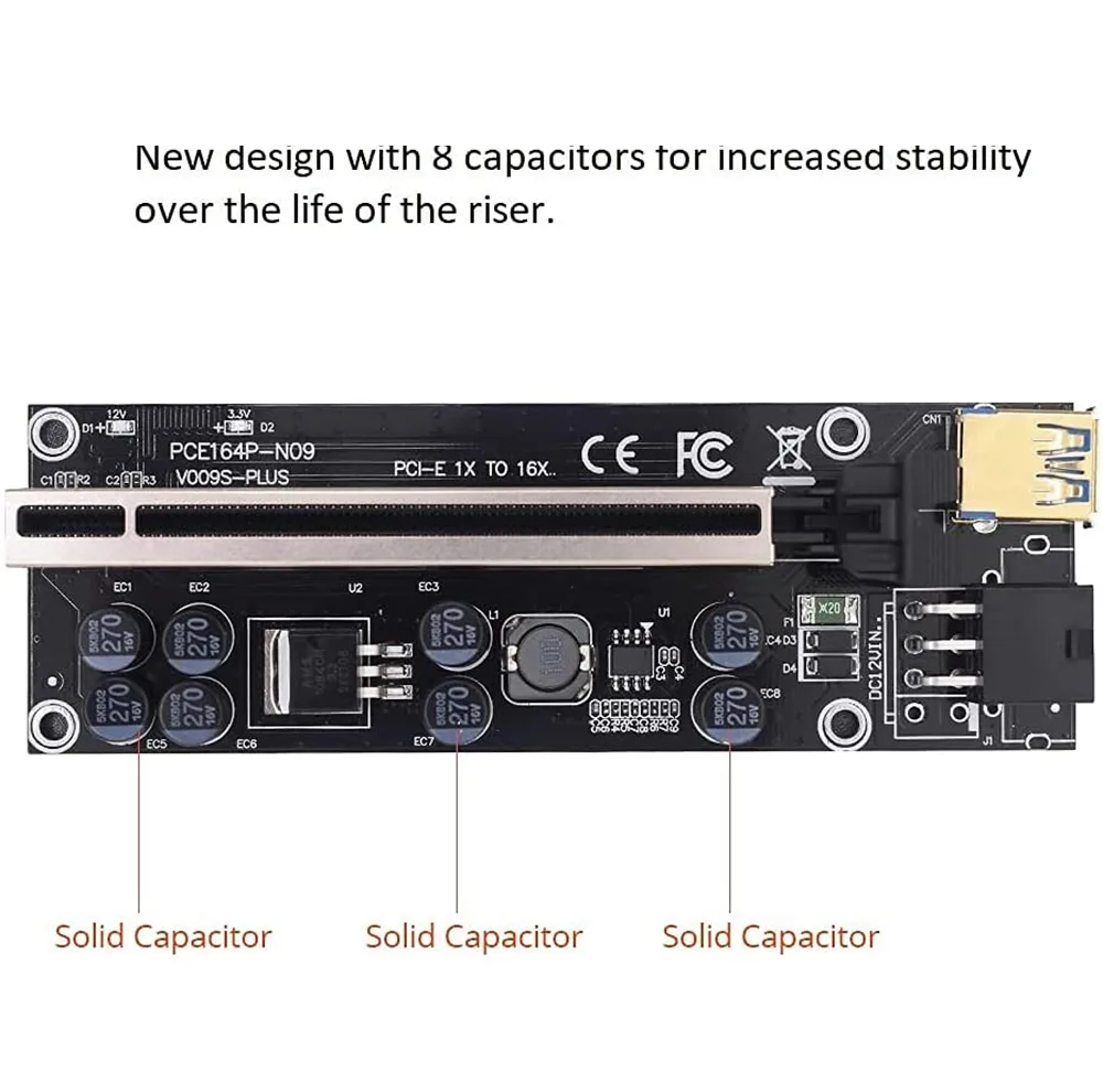 رایزر کارت گرافیک تبدیل PCI EXPRESS X1 به X16 مدل 8 خازن 009s plus