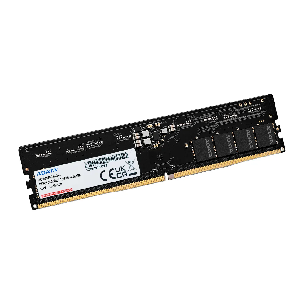 رم دسکتاپ DDR5 ای دیتا مدل U-DIMM ظرفیت 16 گیگابایت، با فرکانس 5600 مگاهرتز، تایمینگ CL46 و معماری تک‌کاناله