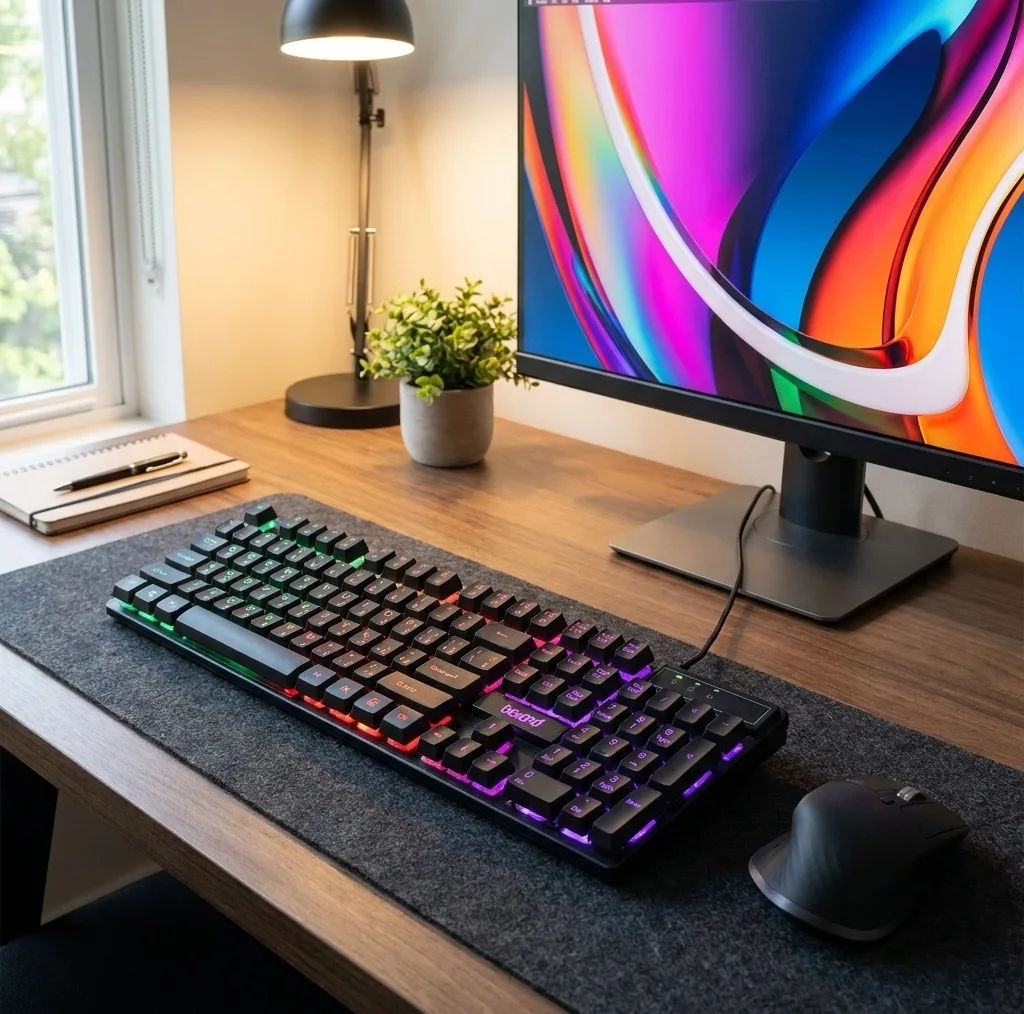 کیبورد بیاند مدل BK-7120 RGB، سوئیچ ممبران، Full-Size، نورپردازی LED RGB
