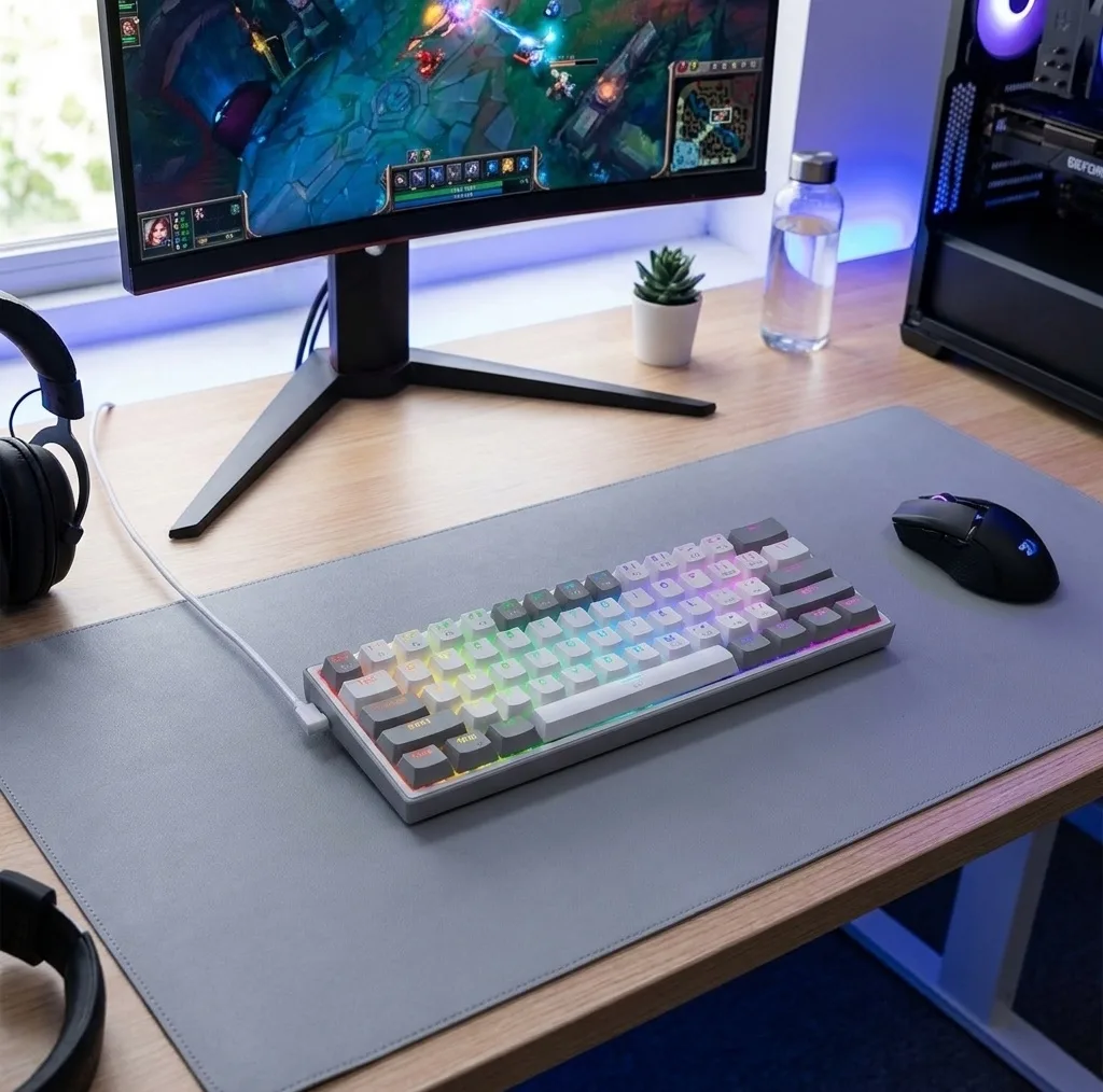 کیبورد مخصوص بازی ردراگون مدل FIZZ K617 WHITE/GREY