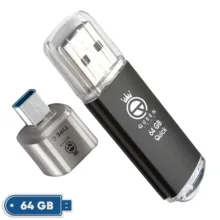 فلش مموری کوئین تک مدل QUICK C-PLUS ظرفیت 64 گیگابایت با رابط USB 2.0 و مبدل USB-C، سرعت انتقال 30 مگابایت بر ثانیه، طراحی درپوش‌دار، مناسب گوشی، تبلت، کامپیوتر و تلویزیون
