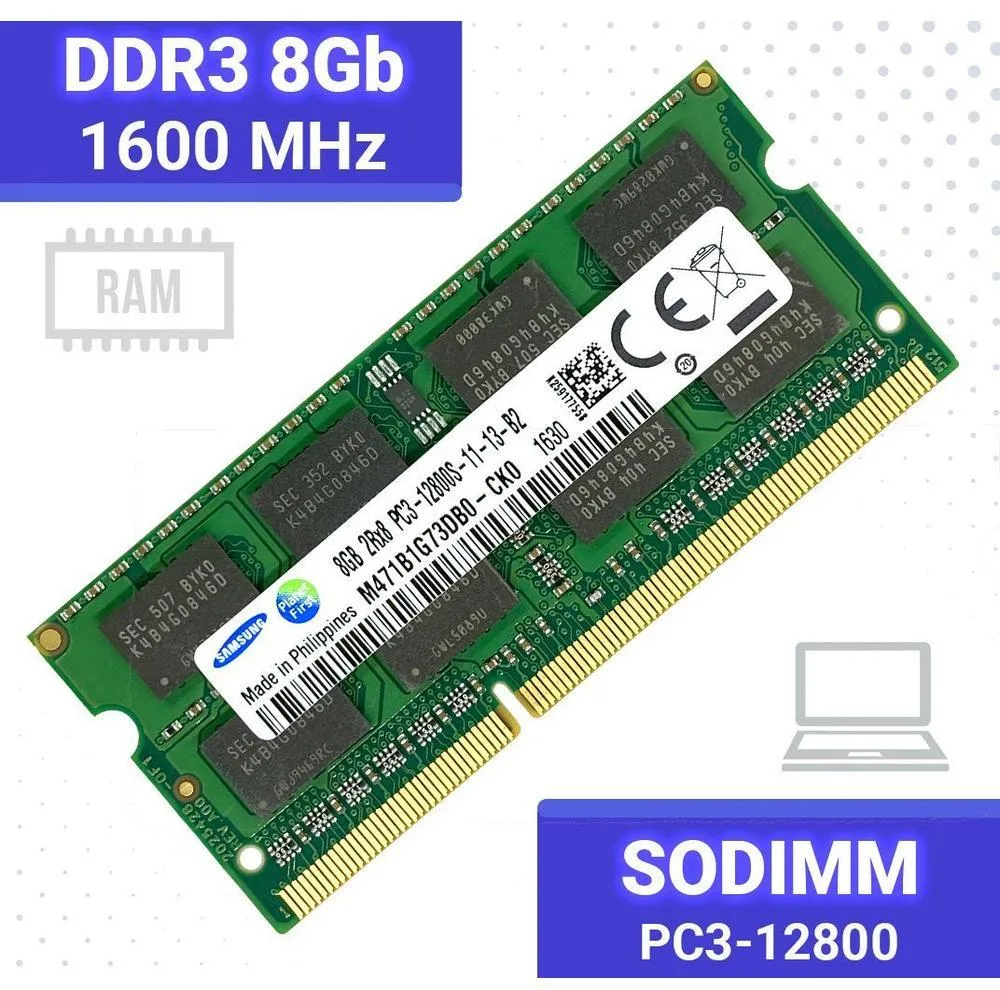 رم لپ تاپ DDR3 تک کاناله 1333 مگاهرتز CL19 سامسونگ مدل ch9 ظرفیت 8 گیگابایت