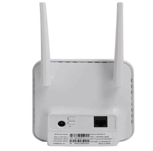 مودم روتر 4G سیم‌کارت‌خور همراه اول فول باند مدل HA4100، دوآنتنه، با سرعت انتقال تا 300MB بر ثانیه، پشتیبانی از SMS، اتصال بی‌سیم و باسیم، تا 30 کاربر و همراه با بسته 70 گیگ اینترنت یکساله