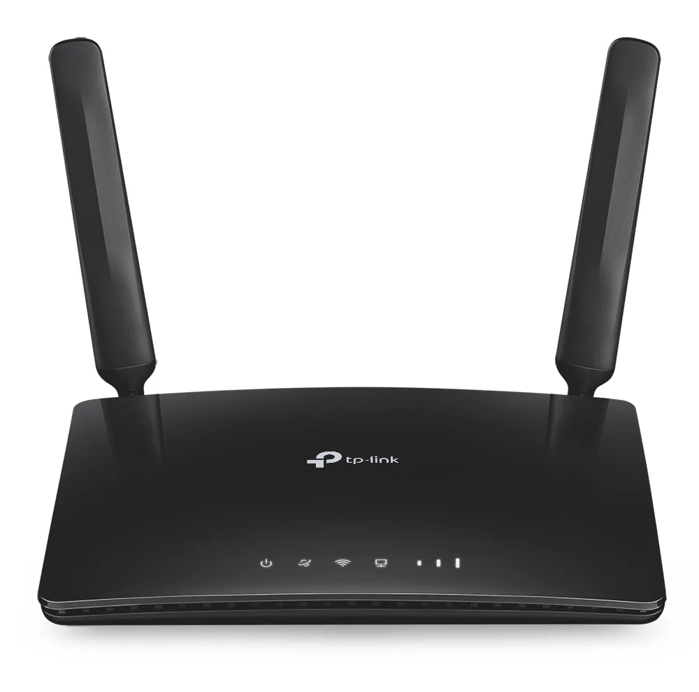 مودم روتر بی‌سیم تی پی-لینک مدل Archer MR200/AC750_Ver-4 با پشتیبانی از 4G LTE و 3G، دو آنتن خارجی، فرکانس دوگانه 2.4 و 5 گیگاهرتز، سرعت انتقال داده تا 300 مگابیت بر ثانیه، قابلیت اتصال 64 کاربر، پشتیبانی از سیم کارت میکرو و امکانات WPS و کلید روشن/خاموش