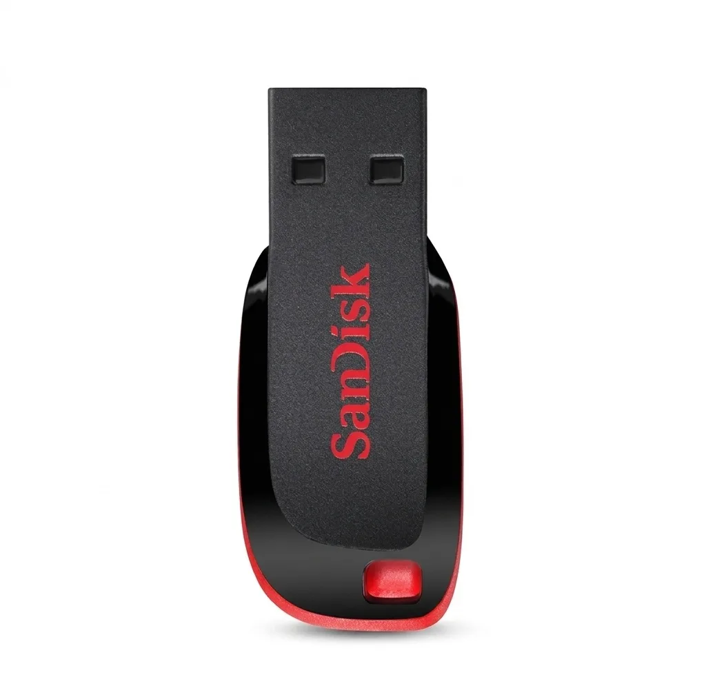 فلش مموری سن دیسک Cruzer Blade CZ50 ظرفیت 32 گیگابایت با رابط USB 2.0، سرعت انتقال 30 مگابایت بر ثانیه، طراحی بدون درپوش و بدنه مات مقاوم در برابر لک و اثر انگشت، دارای شیار اتصال بند و نرم‌افزار امنیتی