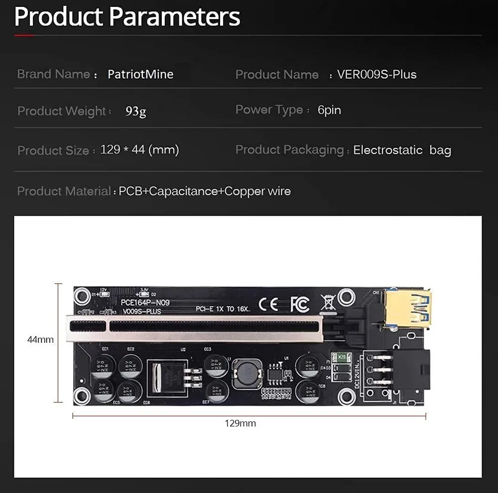 رایزر کارت گرافیک تبدیل PCI EXPRESS X1 به X16 مدل 8 خازن 009s plus