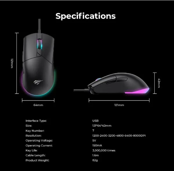 ماوس سیم دار گیمینگ هویت مدل  MS1038