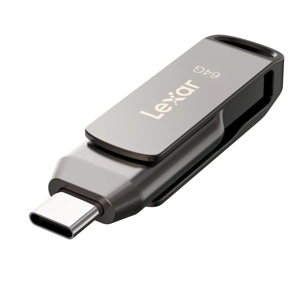 فلش مموری لکسار مدل JumpDrive Dual Drive D400 ظرفیت 64 گیگابایت با رابط USB 3.1 Type-C و Type-A، بدنه فلزی مقاوم در برابر آب، ضربه، شوک و گرد و غبار، سرعت انتقال تا 130 مگابایت بر ثانیه و قابلیت رمزگذاری خودکار دادهها