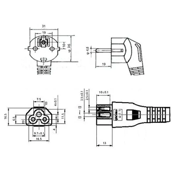 کابل برق سه پین آداپتور لپ تاپ کی نت پلاس مدل EU-C5 طول 1.5 متر