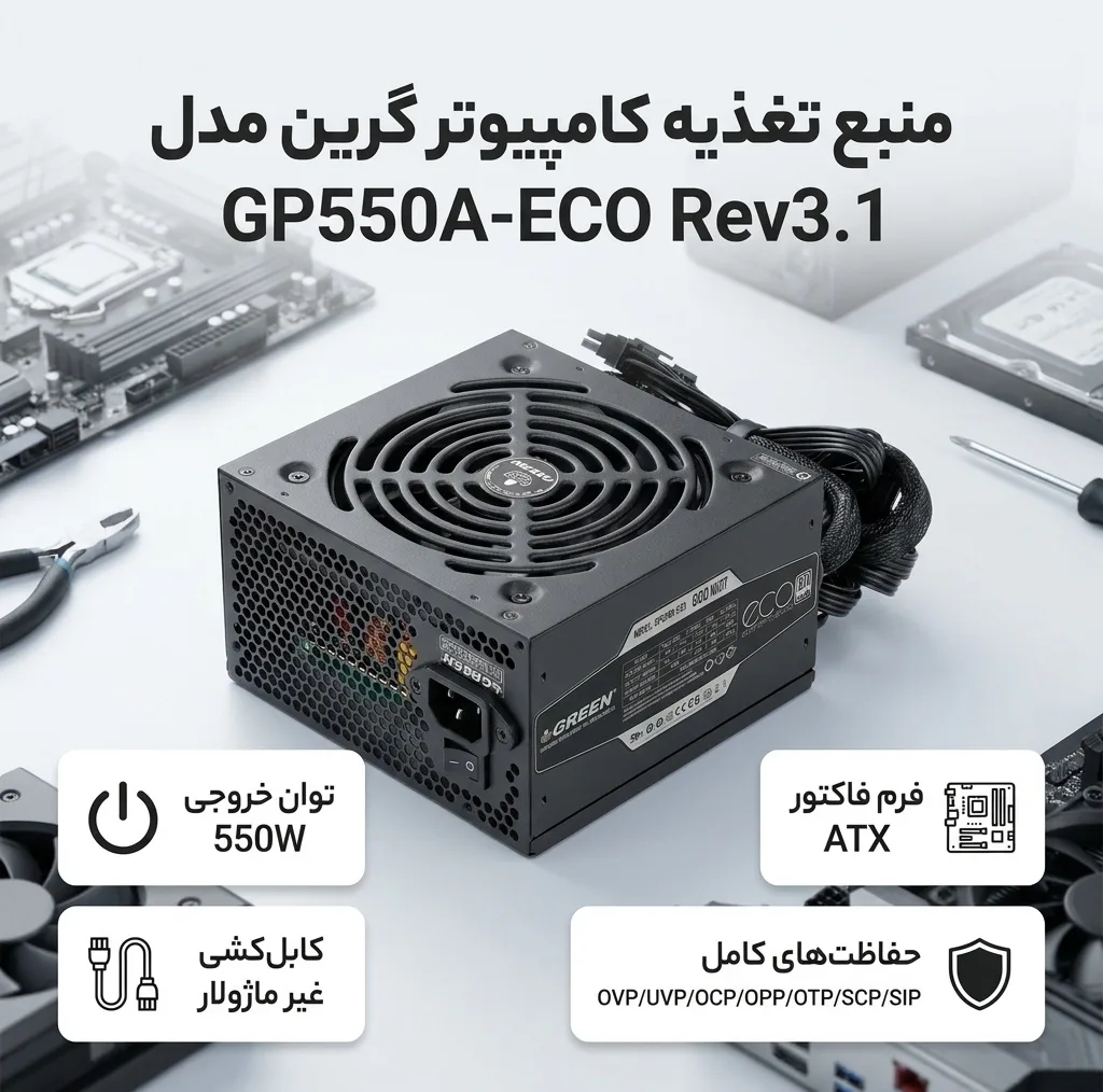 منبع تغذیه کامپیوتر گرین مدل GP550A-ECO Rev3.1