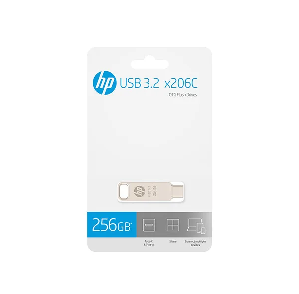 فلش مموری 256 گیگابایت اچ‌پی مدل x206c با سرعت خواندن تا 100 مگابایت بر ثانیه و مقاومت در برابر ضربه