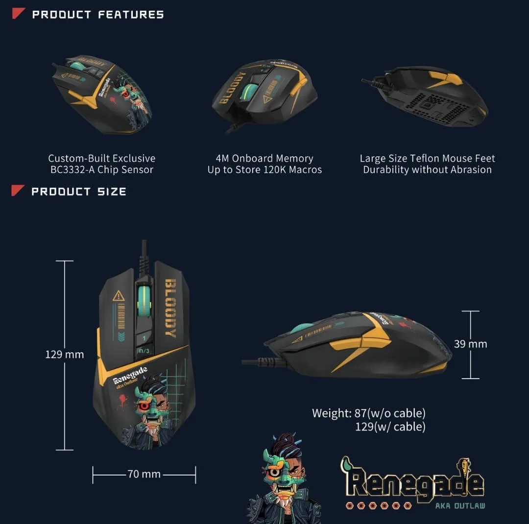 ماوس مخصوص بازی بلادی مدل W63 Max Renegade Midnight Activated