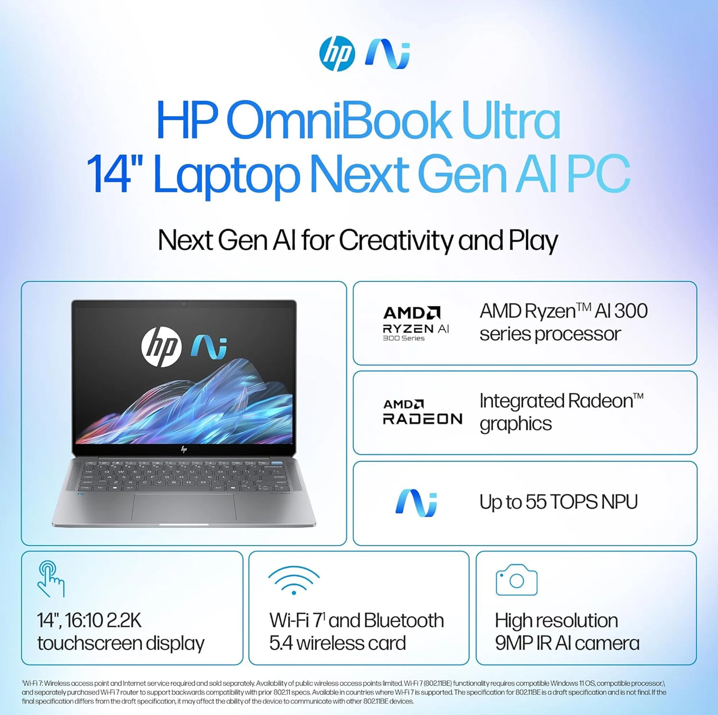 لپتاپ 14 اچ پی مدل OmniBook Ultra 14 fd0002na-Ryzen AI 9 365-32GB LPDDR5X-1TB SSD-Touch-2.2K-Backlit