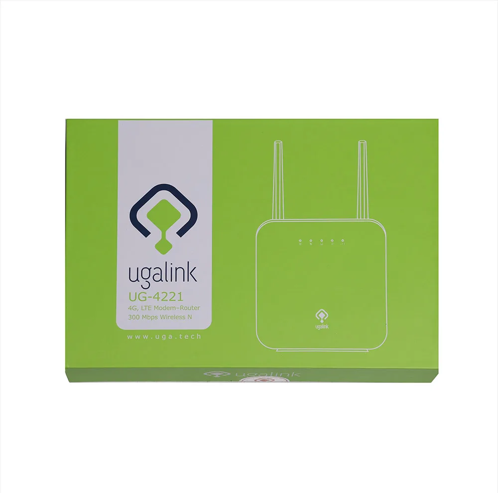 مودم روتر 4G یوگالینک مدل 4221-UG با پشتیبانی از شبکه 4G LTE CAT4، سرعت 150 مگابیت بر ثانیه، دو آنتن خارجی 5dBi، پورت LAN 10/100 و اتصال همزمان 32 کاربر