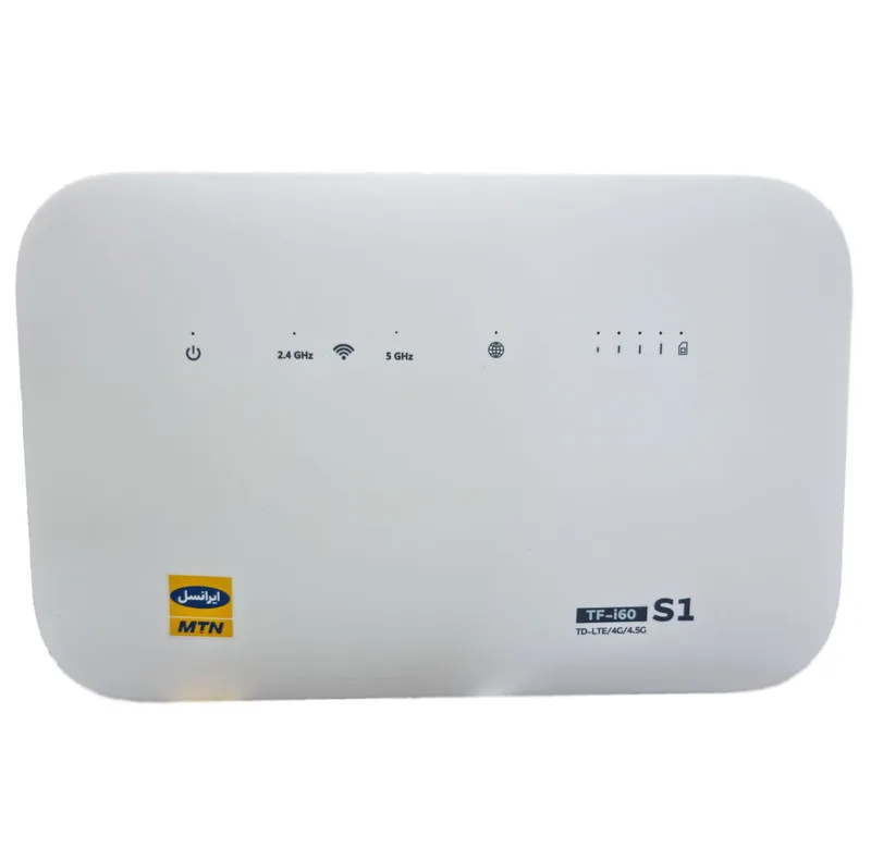 مودم 4G TD-LTE ایرانسل مدل TF-i60 S1 با سیم کارت و 300 گیگابایت اینترنت 6 ماهه، پشتیبانی همزمان 32 کاربر، 4 پورت LAN، چهار شبکه بی‌سیم مستقل، سرعت دانلود 300 مگابیت بر ثانیه و آنتن 5dBi