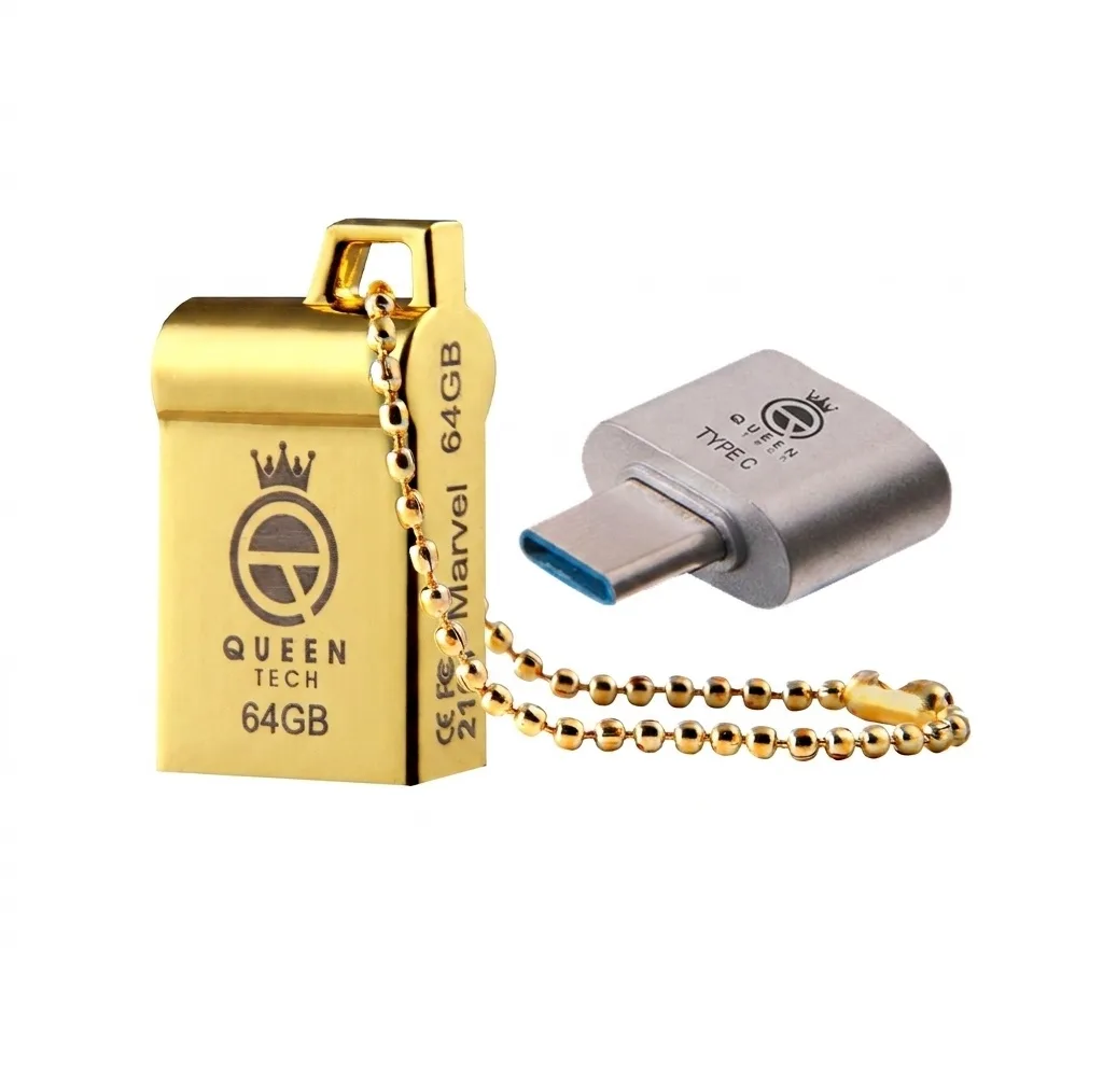 فلش مموری کوئین تک مدل MARVEL C-PLUS ظرفیت 64 گیگابایت با رابط USB 2.0 و USB Type-A، بدنه فلزی مقاوم، سرعت انتقال 30 مگابایت بر ثانیه، سازگار با موبایل، تبلت، کامپیوتر، لپ‌تاپ و تلویزیون