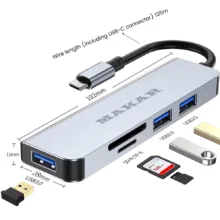 هاب و کارت خوان 5 پورت USB-C ماکار مدل 5in1 MK-HU235-C