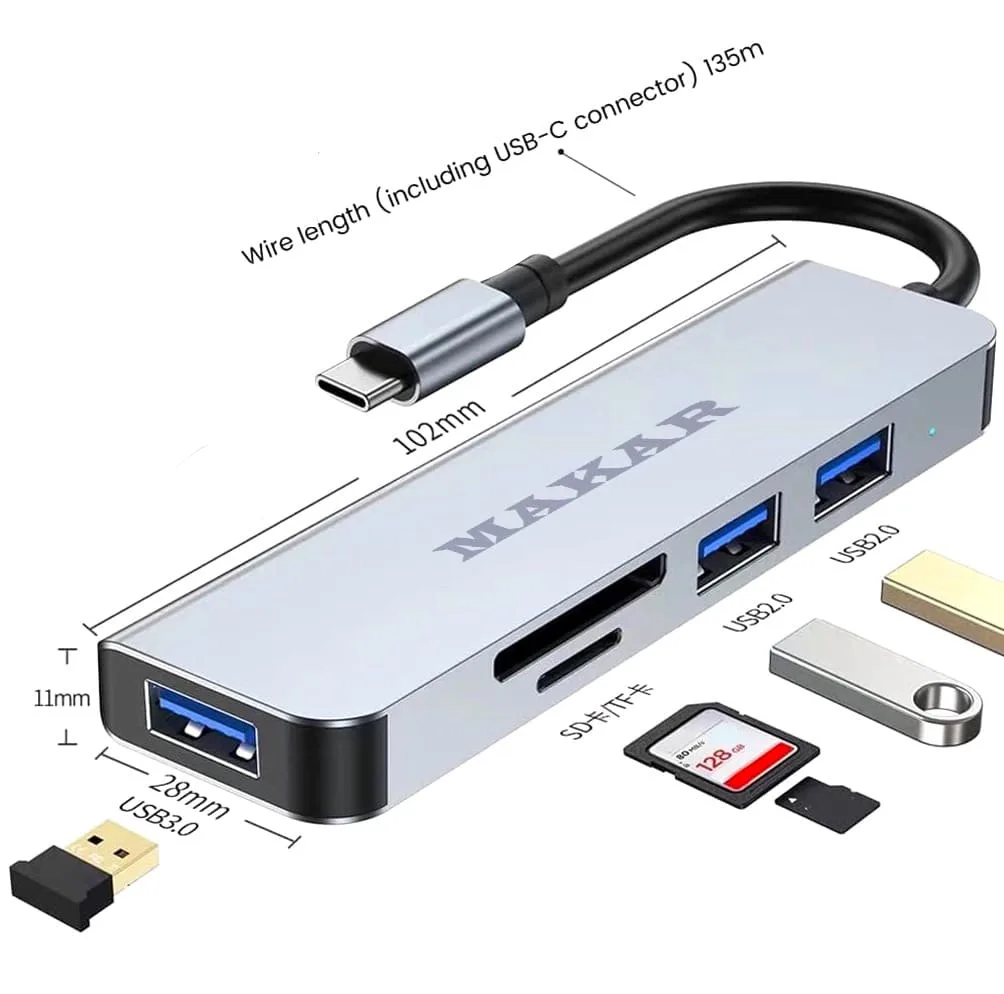 هاب و کارت خوان 5 پورت USB-C ماکار مدل 5in1 MK-HU235-C