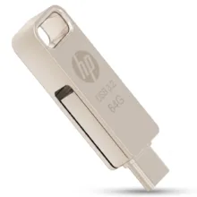 فلش مموری اچ‌پی مدل x206c ظرفیت 64 گیگابایت با طراحی چرخشی، بدنه فلزی، دو رابط USB Type-C و USB Type-A، سرعت انتقال تا 100 مگابایت بر ثانیه و سازگار با ویندوز و مک