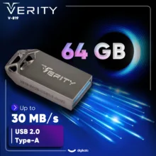 فلش مموری وریتی مدل V-819 ظرفیت 64 گیگابایت با بدنه فلزی، رابط USB 2.0 Type-A، سرعت انتقال 30 مگابایت بر ثانیه و سازگار با گوشی، کامپیوتر، لپ‌تاپ، تلویزیون و تبلت