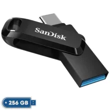 فلش مموری سن دیسک Ultra Dual Drive Go ظرفیت 256 گیگابایت با دو رابط USB Type-C و USB Type-A، طراحی چرخشی، سرعت خواندن 150 مگابایت بر ثانیه، سازگار با کامپیوتر، لپ‌تاپ، تبلت و گوشی موبایل