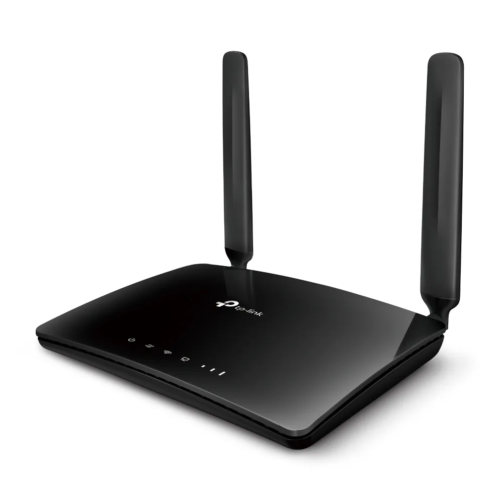 روتر 4G LTE خانگی و اداری تی پیلینک مدل TL-MR6400 V5 با دو آنتن خارجی، فرکانس 2.4 گیگاهرتز، سرعت 300 مگابیت بر ثانیه، پورت LAN/WAN 10/100 مگابیتی، پشتیبانی از 64 کاربر و فایروال پیشرفته