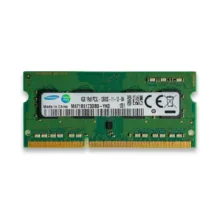 رم لپ‌تاپ سامسونگ DDR3L تک کاناله 4 گیگابایت مدل PC3L-12800 فرکانس 1600 مگاهرتز ولتاژ 1.35 ولت تایمینگ 11 نوع ماژول SO-DIMM