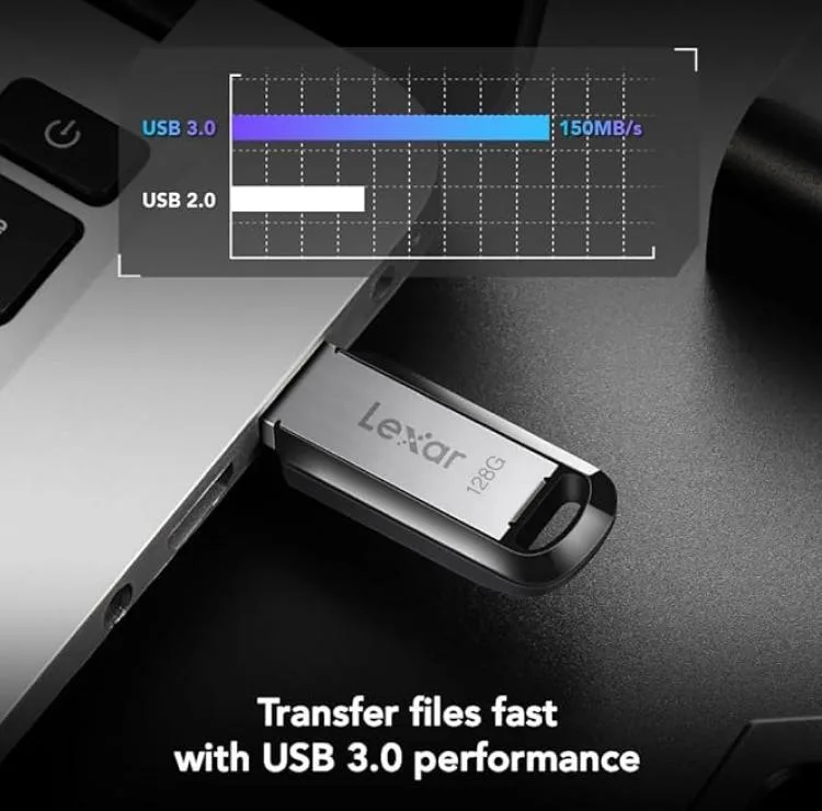 فلش مموری لکسار مدل M400 ظرفیت 128 گیگابایت رابط USB 3.0 مقاوم در برابر ضربه و سازگار با سیستم‌های PC و Mac