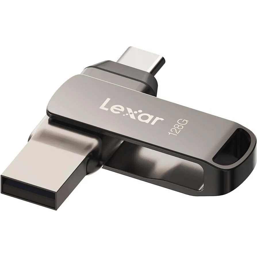 فلش مموری لکسار مدل JumpDrive Dual Drive D400 ظرفیت 64 گیگابایت با رابط USB 3.1 Type-C و Type-A، بدنه فلزی مقاوم در برابر آب، ضربه، شوک و گرد و غبار، سرعت انتقال تا 130 مگابایت بر ثانیه و قابلیت رمزگذاری خودکار دادهها