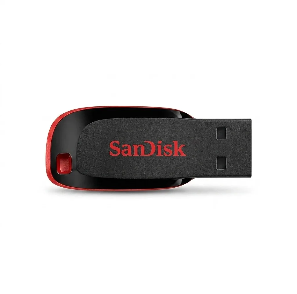 فلش مموری سن دیسک مدل Cruzer Blade CZ50 ظرفیت 128 گیگابایت با رابط USB 2.0، بدنه مات مقاوم در برابر لک و اثر انگشت، سرعت انتقال 30 مگابایت بر ثانیه، قابلیت رمزگذاری اطلاعات و طراحی بدون درپوش با شیار اتصال بند