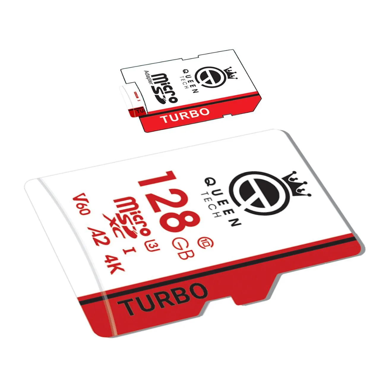 کارت حافظه MicroSDXC کوئین تک مدل TURBO-V60-A2-4K-667X کلاس 10 استاندارد U3 سرعت 100MB/S ظرفیت 128 گیگابایت به همراه آداپتور SD