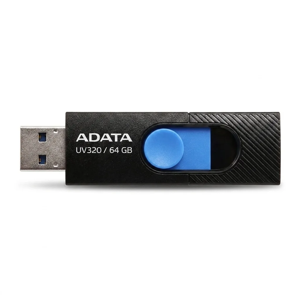 فلش مموری USB 3.2 ای‌دیتا مدل UV320 ظرفیت 64 گیگابایت با طراحی کشویی بدون درپوش و محل اتصال بند