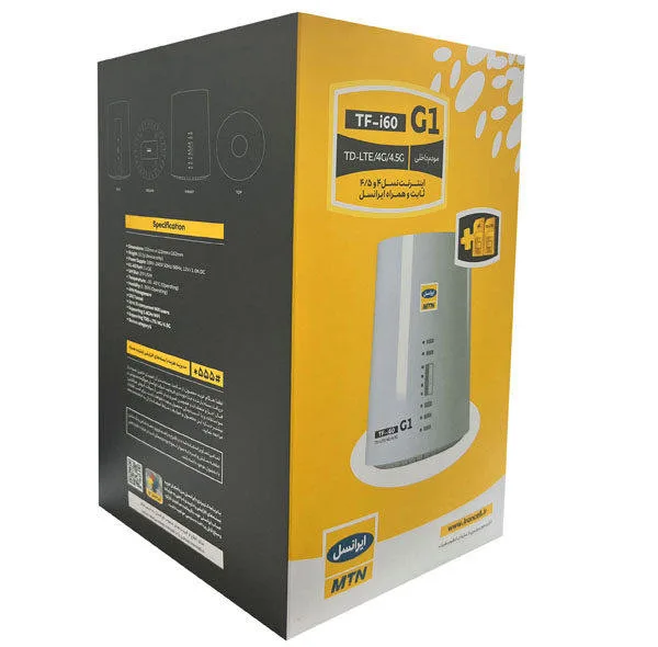 مودم 4.5G ایرانسل مدل TF-i60 G1 به همراه 600 گیگابایت اینترنت 6 ماهه و یک عدد سیم کارت دائمی و 20 گیگابایت اینترنت 6 ماهه
