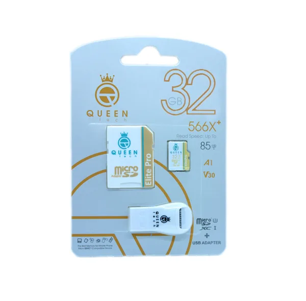 کارت حافظه Micro SDHC کوئین تک مدل Elite pro A1-V30-566X PLUS کلاس 10 استاندارد UHS-l U3 سرعت 85mbps ظرفیت 32 گیگابایت به همراه آداپتور SD و کارت خوان USB