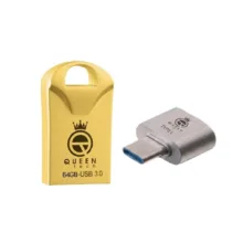 فلش مموری 64 گیگابایتی کوئین تک مدل RACE USB3 C-PLUS با رابط USB 3.0، مبدل USB-C OTG و مقاومت در برابر آب