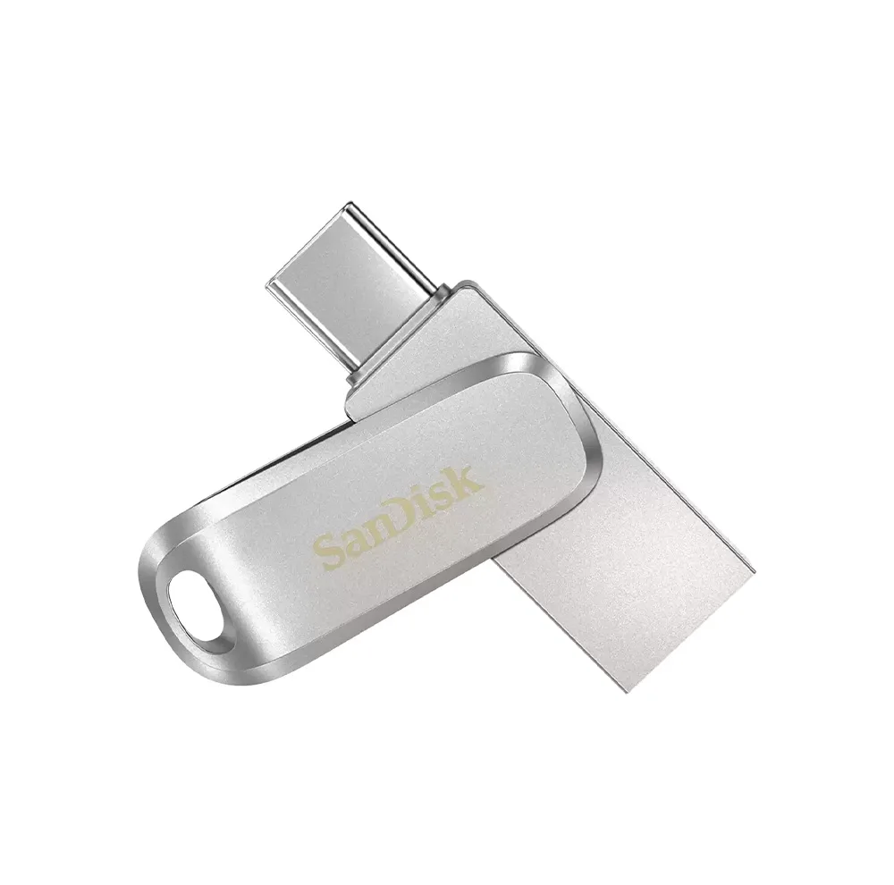فلش مموری 64 گیگابایت سن دیسک مدل Ultra Dual Drive Luxe با 2 رابط USB Type-A و USB Type-C، استاندارد USB سهنقطهدو نسل 1، طراحی چرخشی و بدنه فلزی