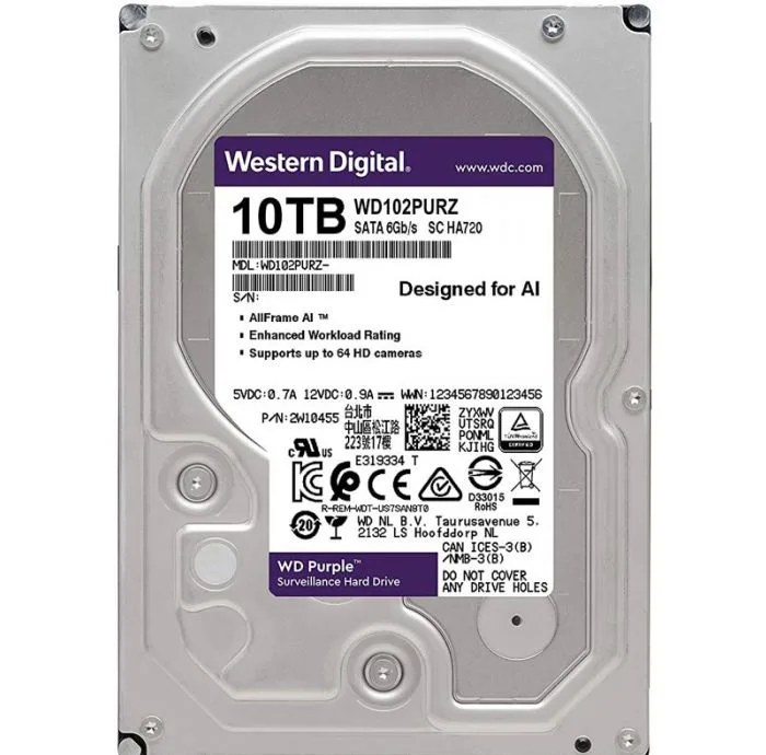 هارد دیسک اینترنال وسترن دیجیتال با رابط SATA 3.0 مدل WD 10TB Purple Pro 512MB SATA ظرفیت 10 ترابایت