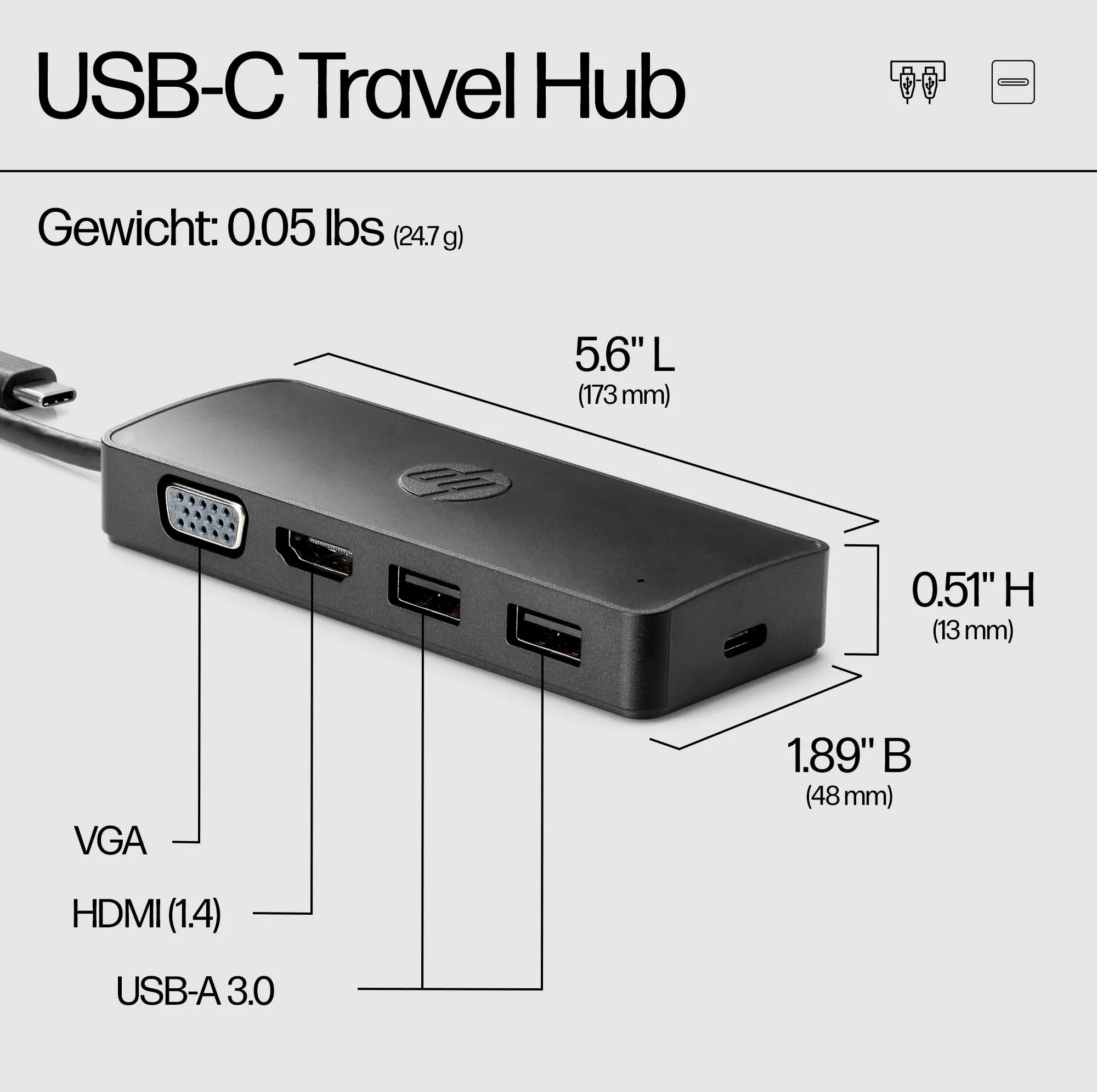 هاب USB-C پنج پورت اچ پی مدل USB-C Travel Hub G2